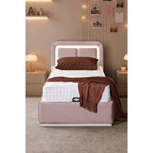 Demonte Baza Seti, Nox Ledli Tek Kişilik Baza Başlık Seti - İkili Set, Pembe - 100x200 Cm