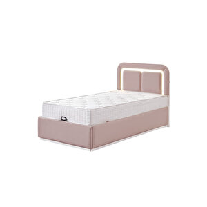 Demonte Baza Seti, Nox Ledli Tek Kişilik Baza Başlık Seti - İkili Set, Pembe - 100x200 Cm