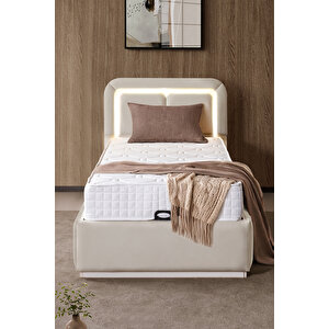 Demonte Baza Seti, Nox Ledli Tek Kişilik Baza Başlık Maxi Yatak Seti, Bej - 100x200 Cm