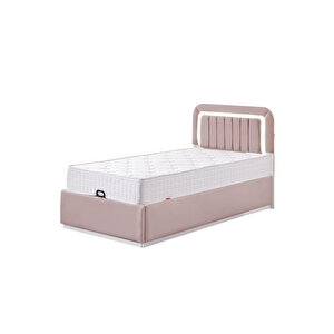 Demonte Baza Seti, Valens Ledli Tek Kişilik Baza Başlık Maxi Yatak Seti, Pembe - 100x200 Cm