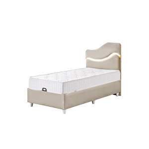 Baza Seti, Merry Ledli Tek Kişilik Baza Başlık Maxi Yatak Seti, Bej - 100x200 Cm