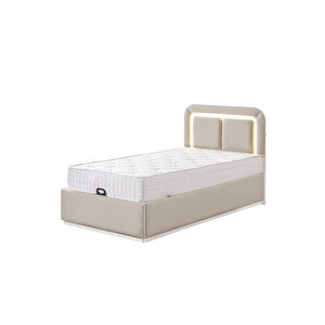 Demonte Baza Seti, Nox Ledli Tek Kişilik Baza Başlık Seti - İkili Set, Bej - 100x200 Cm