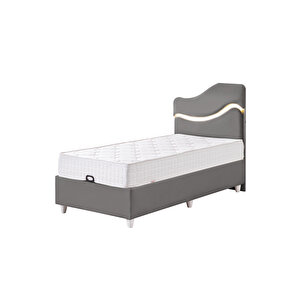 Baza Seti, Merry Ledli Tek Kişilik Baza Başlık Maxi Yatak Seti, Gri - 100x200 Cm