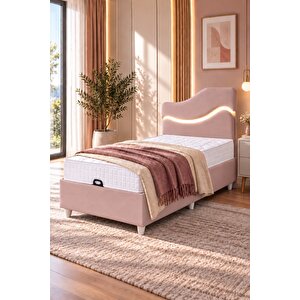 Baza Seti, Merry Ledli Tek Kişilik Baza Başlık Maxi Yatak Seti, 90x190 Cm - Pembe