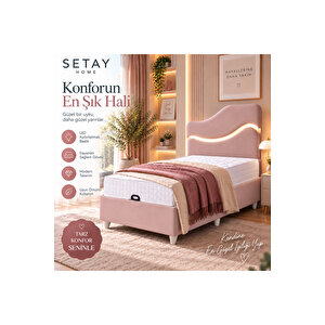 Baza Seti, Merry Ledli Tek Kişilik Baza Başlık Maxi Yatak Seti, Pembe - 100x200 Cm