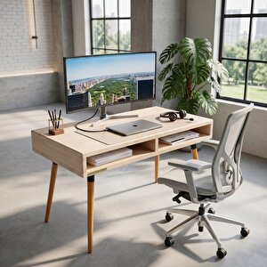 Slot Desk: Masif Çalışma & Laptop Masası 2 Gözlü Depolama - 120x60 Bz