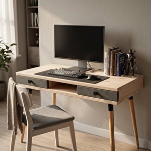 Modest Desk: Masif Çalışma & Laptop Masası 2 Çekmece 1 Bölme - 120x60 Bz-an