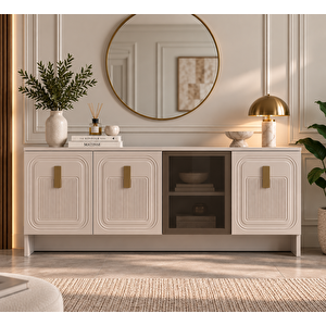 Home Favori 4 Kapaklı Konsol Membran Mdf Konsol Temperli Cam Konsol 180 Cm Çok Amaçlı Salon Ve Yemek Odası