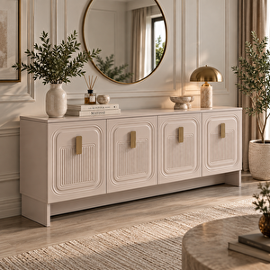 Favori 4 Kapaklı Konsol Membran Mdf Konsol 180 Cm Çok Amaçlı Salon Ve Yemek Odası Dolabı