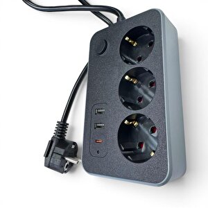 Forline 3 Soketli Type-c + 2 Usb Girişli 2metre Kablolu Akım Korumalı Grup Priz