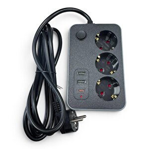 Forline 3 Soketli Type-c + 2 Usb Girişli 2metre Kablolu Akım Korumalı Grup Priz