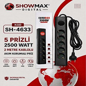 Eurobox Sh-4633 5'li 2metre Kablolu Akım Korumalı Grup Priz