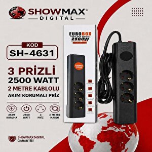 Eurobox Sh-4631 3'lü 2metre Kablolu Akım Korumalı Grup Priz