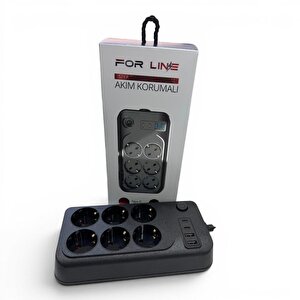 Forline 6 Soketli 2 Type-c + 2 Usb Girişli 2metre Kablolu Akım Korumalı Grup Priz