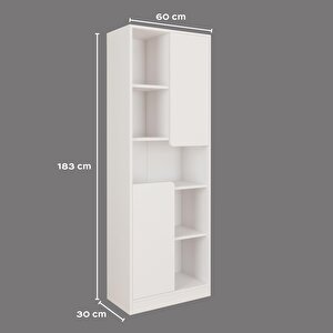 T2140 Daffy Çalışma Masası Ve Kitaplık Takımı Beyaz - Raflı Masa Ve 2 Kapaklı 9 Bölmeli Kitaplık