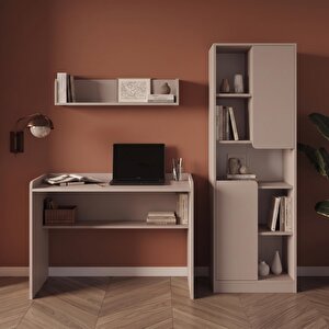 U2130 Daffy Çalışma Odası Takımı Kumtaşı Çalışma Masası, 183 Cm Kitaplık Ve Duvar Raflı 3 Parça Set