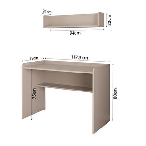 U2130 Daffy Çalışma Odası Takımı Kumtaşı Çalışma Masası, 183 Cm Kitaplık Ve Duvar Raflı 3 Parça Set