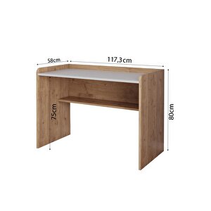 S2110 Daffy Çalışma Masası Sepet-beyaz - 117,5 Cm Geniş, Raflı Ve Yuvarlatılmış Köşeli