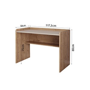 T2120 Daffy Çalışma Masası Ve Kitaplık Takımı Sepet-kumtaşı Raflı Masa 2 Kapaklı 9 Bölmeli Kitaplık