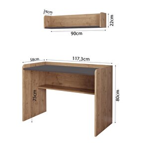 V2160 Daffy Raflı Çalışma Masa Sepet-antrasit 117,3cm Geniş Masa 90cm Duvar Rafı Ve Yuvarlak Köşeli