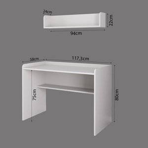 U2140 Daffy Çalışma Odası Takımı Beyaz Çalışma Masası, 183 Cm Kitaplık Ve Duvar Raflı 3 Parça Set