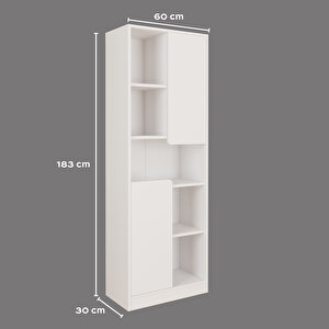 W2140 Daffy Kitaplık Beyaz - 183 Cm Yüksek, 2 Kapaklı, Raflı Ve 9 Bölmeli Çok Amaçlı Dolap