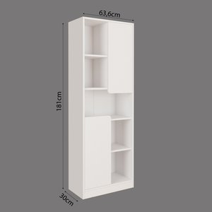 W2140 Daffy Kitaplık Beyaz - 181 Cm Yüksek, 2 Kapaklı, Raflı Ve 9 Bölmeli Çok Amaçlı Dolap