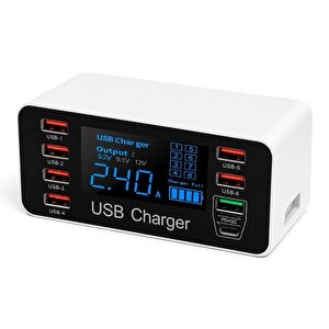 Pm-26057 8 Portlu Lcd Ekranlı Akıllı 7xusb Ve Type-c Pd Şarj İstasyonu