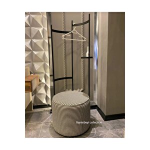 Puf ,kaz Ayağı Düz Kumaş ,makyaj Pufu Puf Sandalye Ayak Uzatma Pufu 45 Cm Yükseklik 38 Çap Beyaz 02