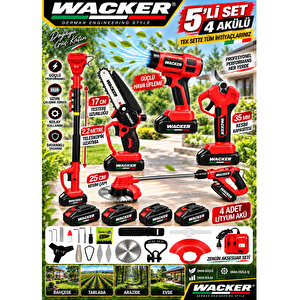 Pro Red W-770 5 Li Bahçe Seti Teleskop+makas 17 Cm Testere Hava Üfleme Çim Biçme +4 Akülü