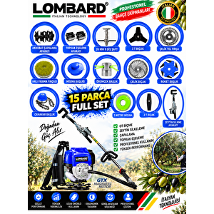 Vertoro-15x 15 Parça Full Set Sırt Tipi Çapalama+zeytin Silkeme Hasat Toplama Gtx Seri Tırpan Motoru