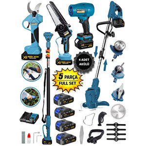 Eısenn Bluer 5500 Full 5 Li Bahçe Seti Makas 17 Cm Testere Hava Üfleme Çim Biçme Teleskop +4 Akülü