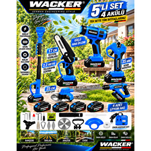 Blues W-1200 5 Li Bahçe Seti Teleskop+makas 17 Cm Testere Hava Üfleme Çim Biçme +4 Akülü