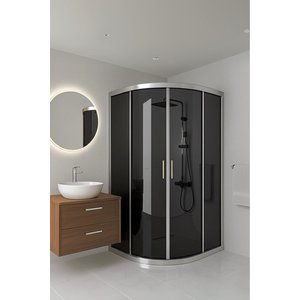 Duşakabin Oval Füme 5mm Temperli Cam Yükseklik 190 Cm Krom Profil 80x80 cm