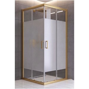 Duşakabin Kare Nero Desen Orta Buzlu 5mm Temperli Cam Yükseklik 190 Cm Altın Profil 100x110 cm