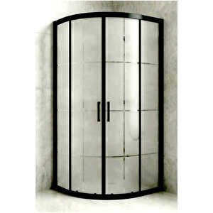 Duşakabin Oval Karomat Desen 5mm Temperli Cam Yükseklik 190 Cm Siyah Profil 80x80 cm
