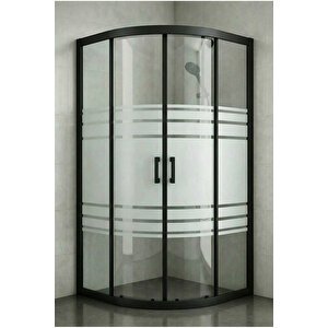 Duşakabin Oval Trio Desen 5mm Temperli Cam Yükseklik 190 Cm Siyah Profil 90x90 cm