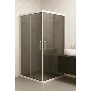Duşakabin Kare Füme 5mm Temperli Cam Yükseklik 190 Cm Beyaz Profil 90x95 cm