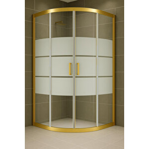 Duşakabin Oval Box Desen 5mm Temperli Cam Yükseklik 190 Cm Altın Profil 80x80 cm