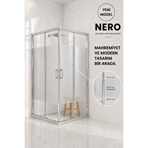 Duşakabin Kare Nero Desen Orta Buzlu 5mm Temperli Cam Yükseklik 190 Cm Krom Profil 115x115 cm