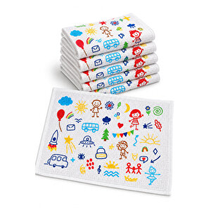 6'lı Okul Beslenme Örtüsü 35x50 Cm Pamuklu Yıkanabilir Happykids