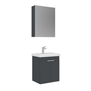 Desna 50 Cm Asma Banyo Dolabı Set, Dolaplı Ayna Antrasit