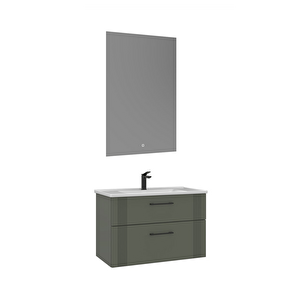 Bari 85 Cm Banyo Dolabı Takımı Led Aynalı Mat Yeşil
