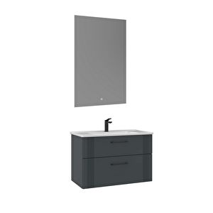 Bari 85 Cm Banyo Dolabı Takımı Led Aynalı Mat Antrasit