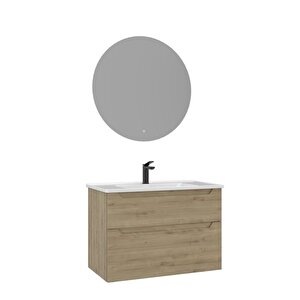 Messina 85 Cm Banyo Dolabı Takımı Led Aynalı Meşe