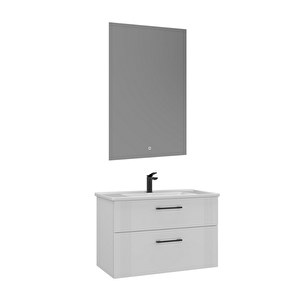 Bari 85 Cm Banyo Dolabı Takımı Led Aynalı Mat Beyaz