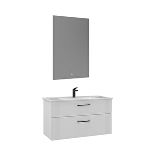 Bari 100 Cm Banyo Dolabı Takımı Led Aynalı Mat Beyaz