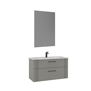 Bari 100 Cm Banyo Dolabı Takımı Led Aynalı Mat Kaşmir