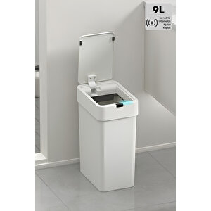 Sensörlü Otomatik Kapak Açan Slim Çöp Kovası Dar Alana Sığan Banyo Tuvalet Mutfak 9 Lt Beyaz