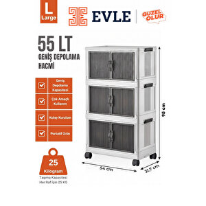 Katlanabilir Modüler Dolap 3 Katlı, Mutfak Dolabı, Banyo Dolabı 54 Cm X 31,7 Cm X 95 Cm Beyaz